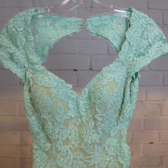 La Femme Lace Open Back Gown - Picture 2 of 8